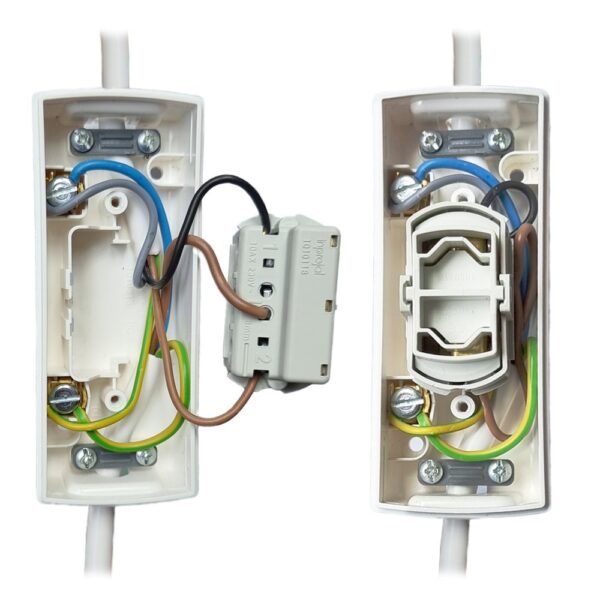 Garnitur mit Aufputz-Wippschalter / Schnur-Schalter mit Mittelstellung AP, Rast-Funktion, ultra-weiss, Netzkabel mit Schukostecker (2,0m), Motorkabel mit Schnellklemme (2,0m) – Bild 3