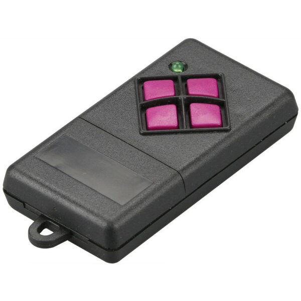 Dickert FHS10-02 Mini-Handsender 4-Kanal 40MHz FM, mit Batterie 23A, Gehäuse schwarzgrau, Tasten pink, LED grün – Bild 2
