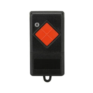 Dickert MAHS27-01 Mini-Handsender, 1-Kanal 27MHz AM, mit Batterie 23A, Linear-Code, Dip-Schalter, Gehäuse tiefschwarz, Tasten blutorange