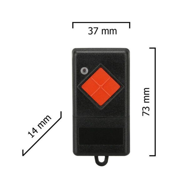 Dickert MAHS27-01 Mini-Handsender, 1-Kanal 27MHz AM, mit Batterie 23A, Linear-Code, Dip-Schalter, Gehäuse tiefschwarz, Tasten blutorange – Bild 3