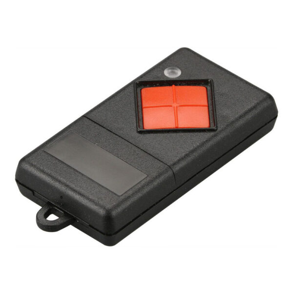 Dickert MAHS40-01 Mini-Handsender, 1-Kanal 40MHz AM, mit Batterie 23A, Linear-Code, Dip-Schalter, Gehäuse tiefschwarz, Tasten blutorange – Bild 2