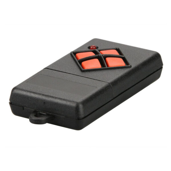 Dickert MAHS40-04 Mini-Handsender, 4-Kanal 40MHz AM, mit Batterie 23A, Linear-Code, Dip-Schalter, Gehäuse tiefschwarz, Tasten blutorange – Bild 2