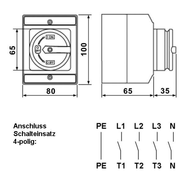 Hauptschalter (kleine Bauform) AP, 4-polig, max. 16A, max. 690V